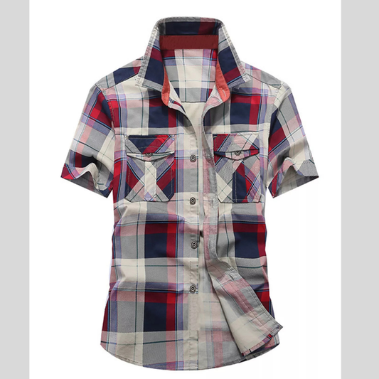Men's Full Size Casual Plaid Short Sleeve Shirt Plus Size