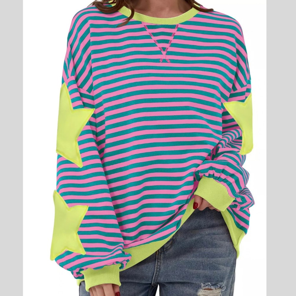 Full Size Star Patch Striped Oversized Sweatshirt Plus Size