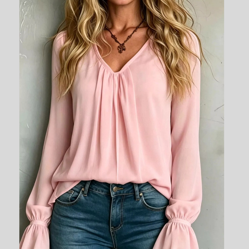 V-Neck Flounce Sleeve Blouse