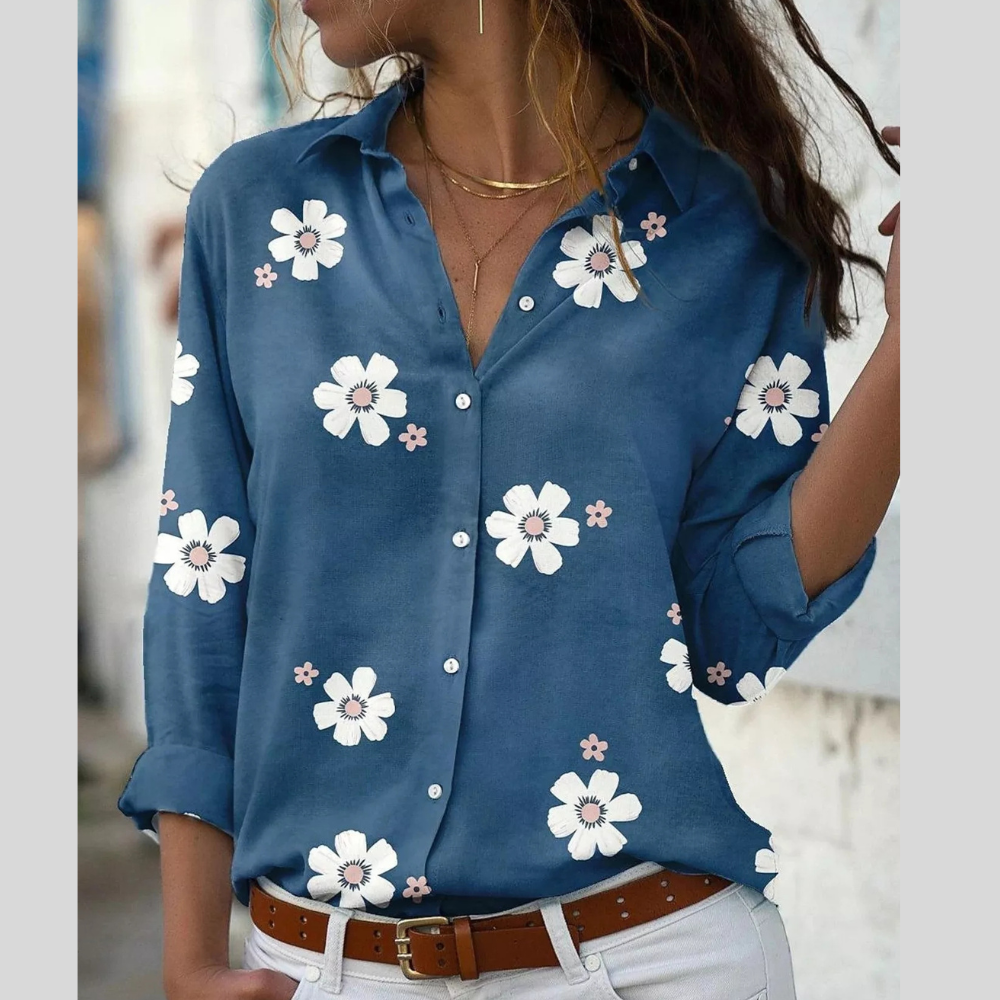 Full Size Floral Print Button-Down Casual Shirt Plus Size