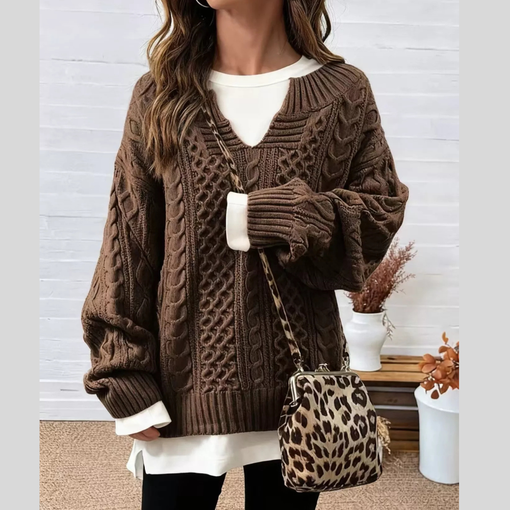 Full Size Cable Knit Dropped Shoulder Sweater Plus Size