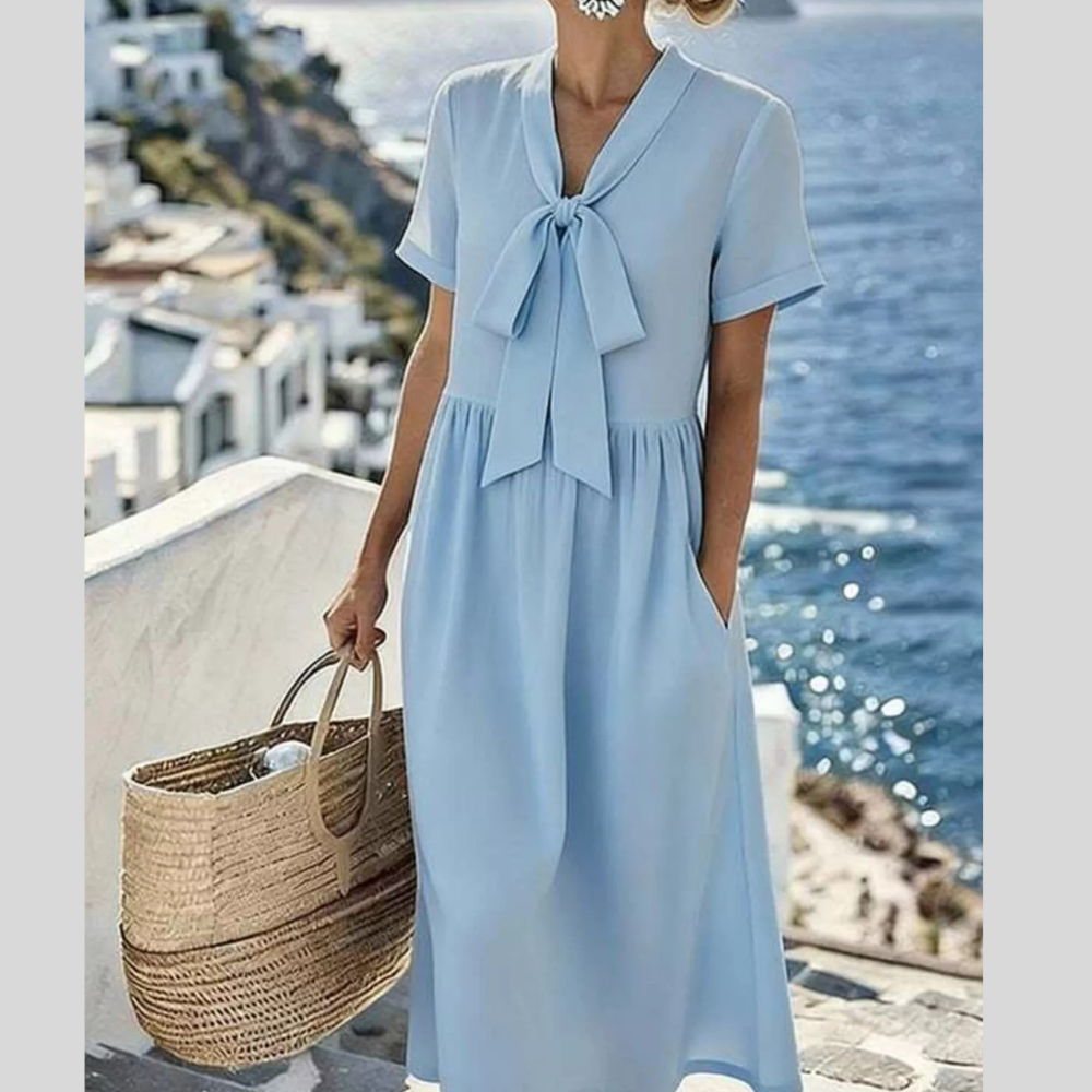 Bow-Tie Short Sleeve Midi Dress