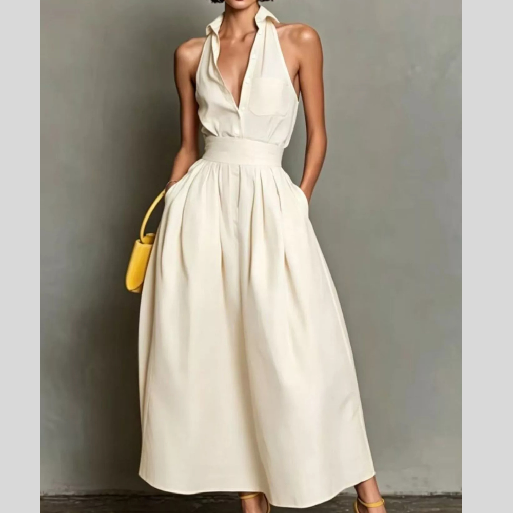 Sleeveless Collared A-Line Midi Dress