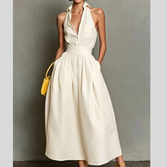 Sleeveless Collared A-Line Midi Dress