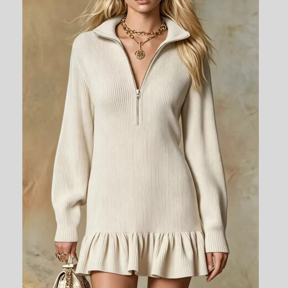 Ruffle Hem Half Zip Dress
