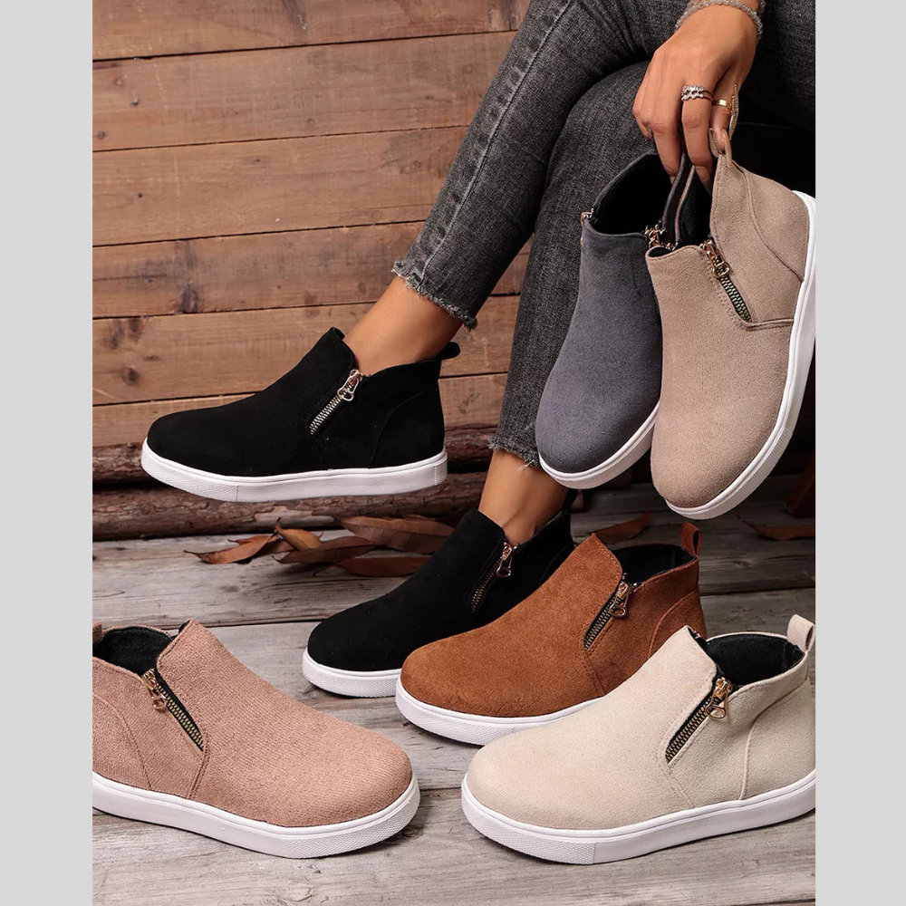 Side Zipper Flat Sneakers