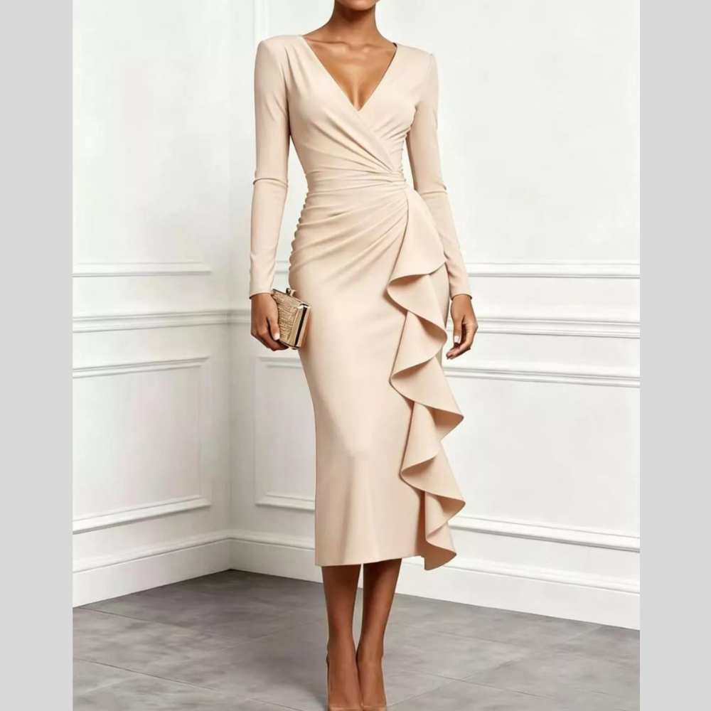Ruffled Surplice Long Sleeve Dress