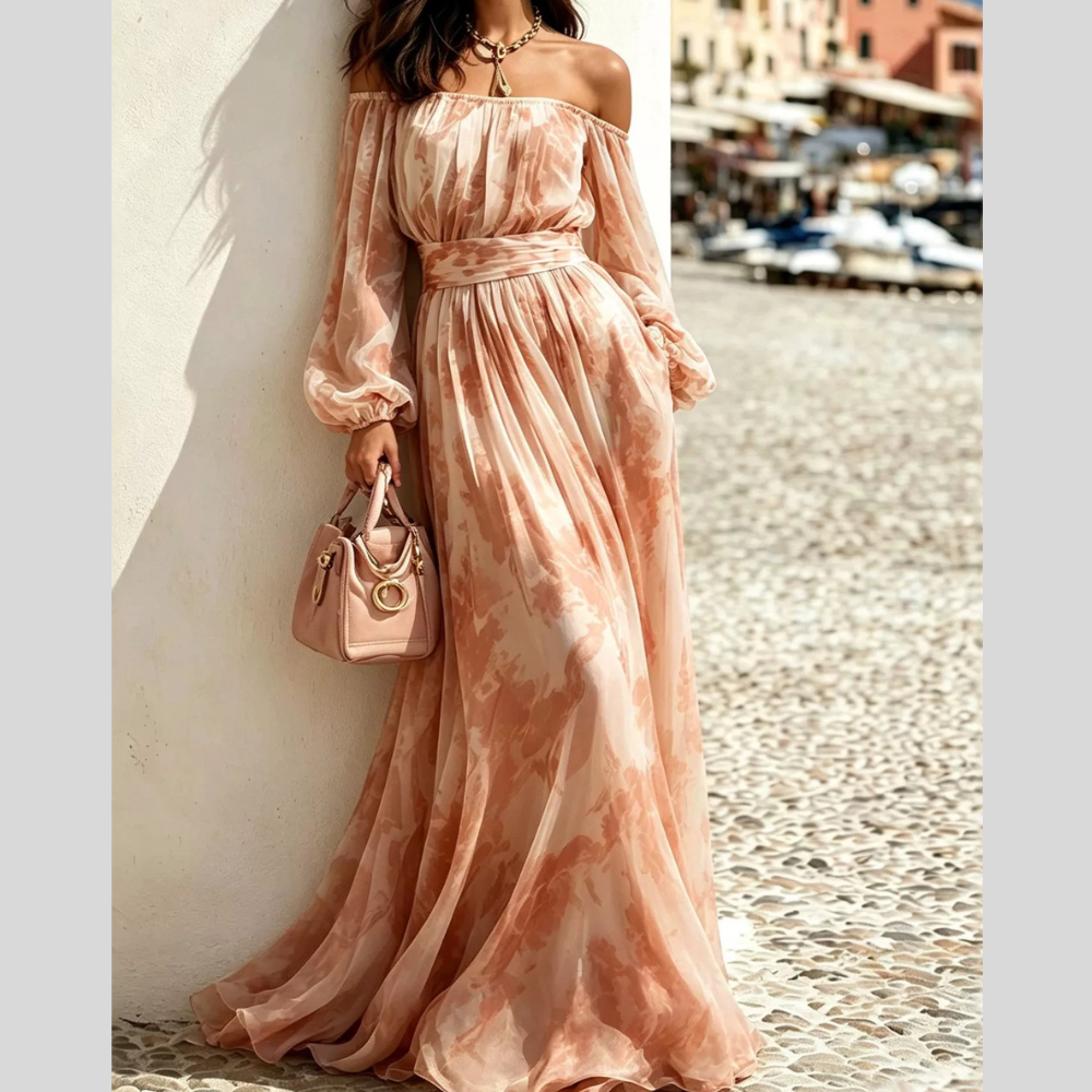 Off-Shoulder Balloon Sleeves Maxi Dress