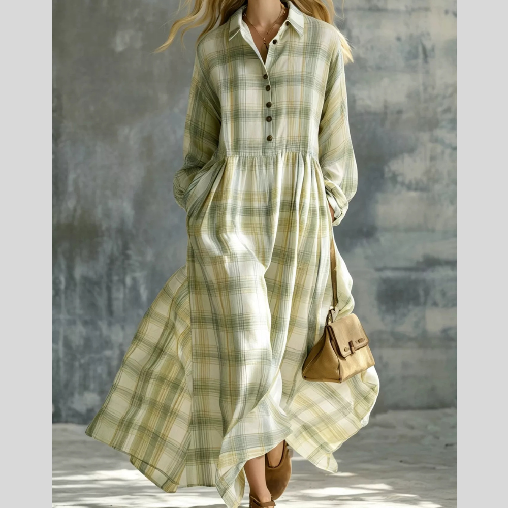 Plaid Button-Down Maxi Shirt Dress