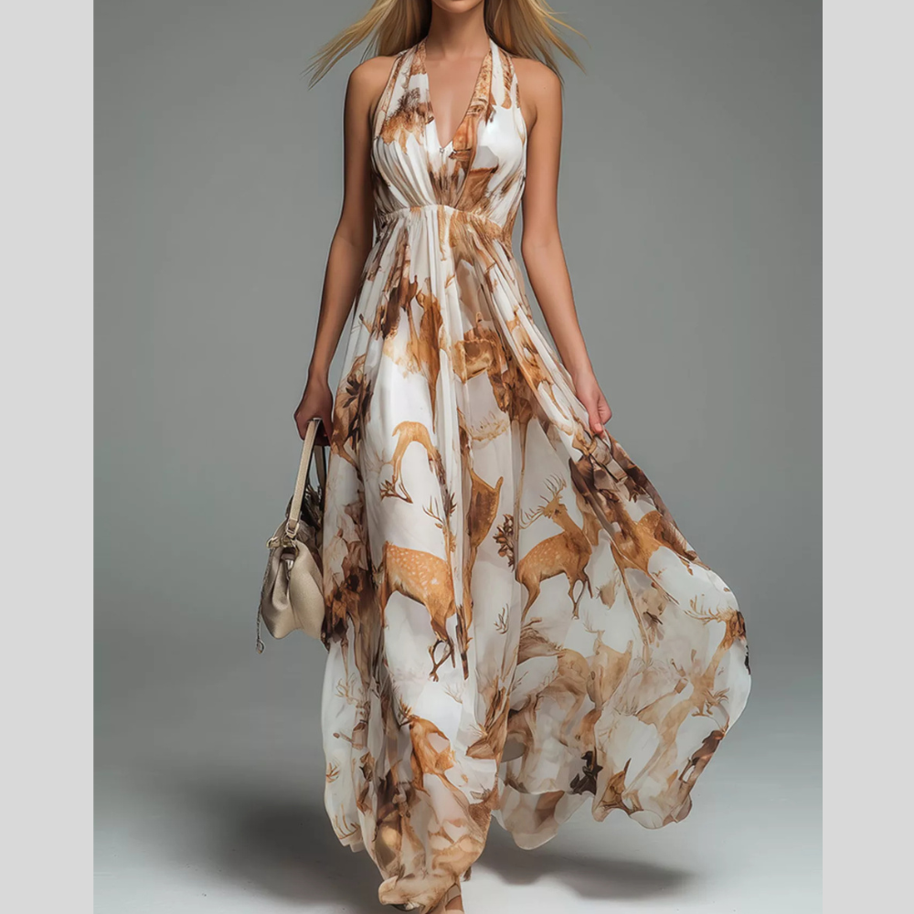 Halter Neck Printed Flowy Maxi Dress