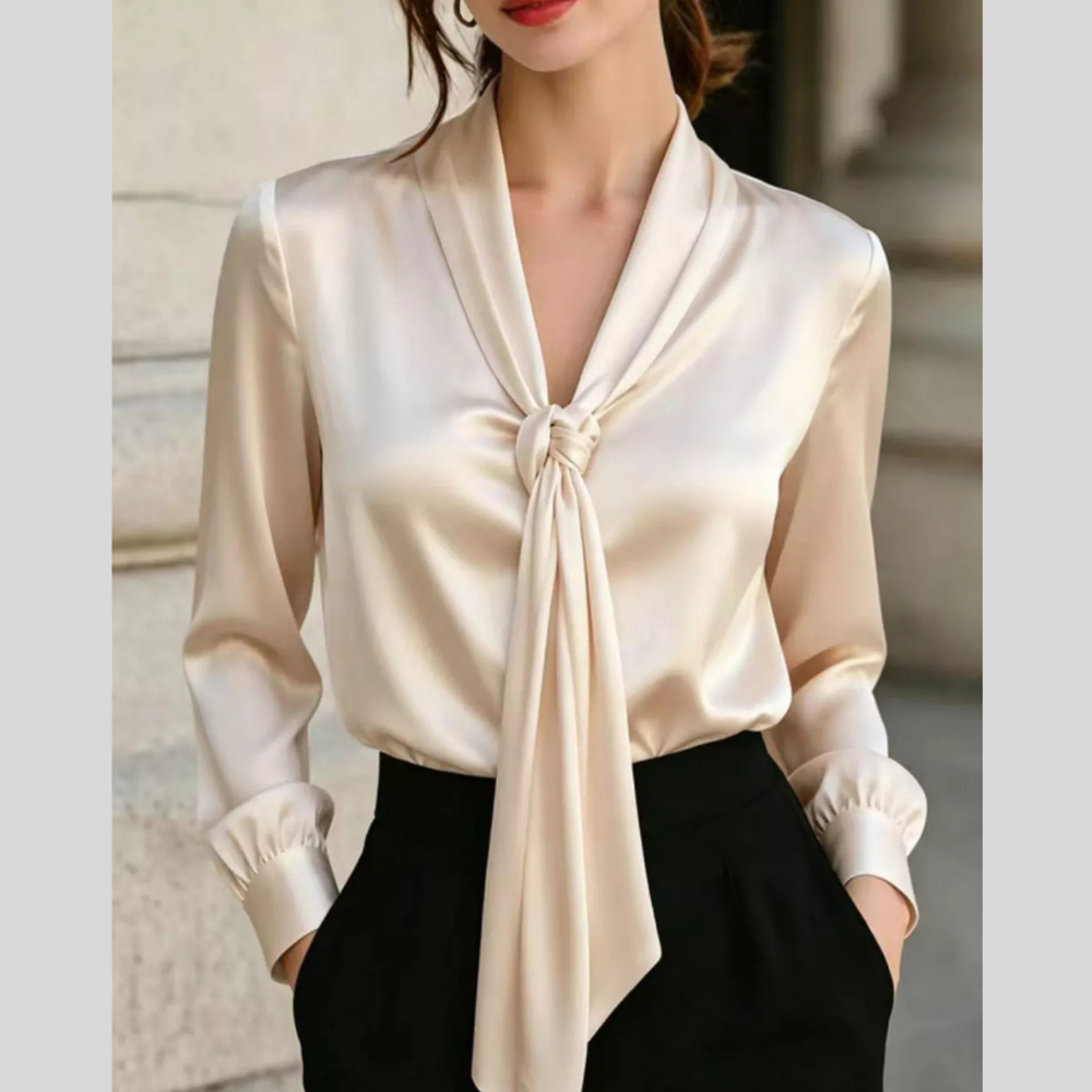 Front Tie Detail Satin Blouse