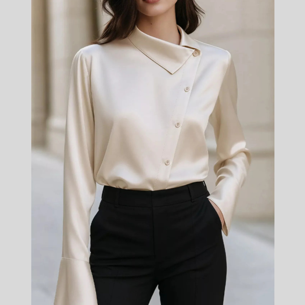 Asymmetric Collar Satin Blouse