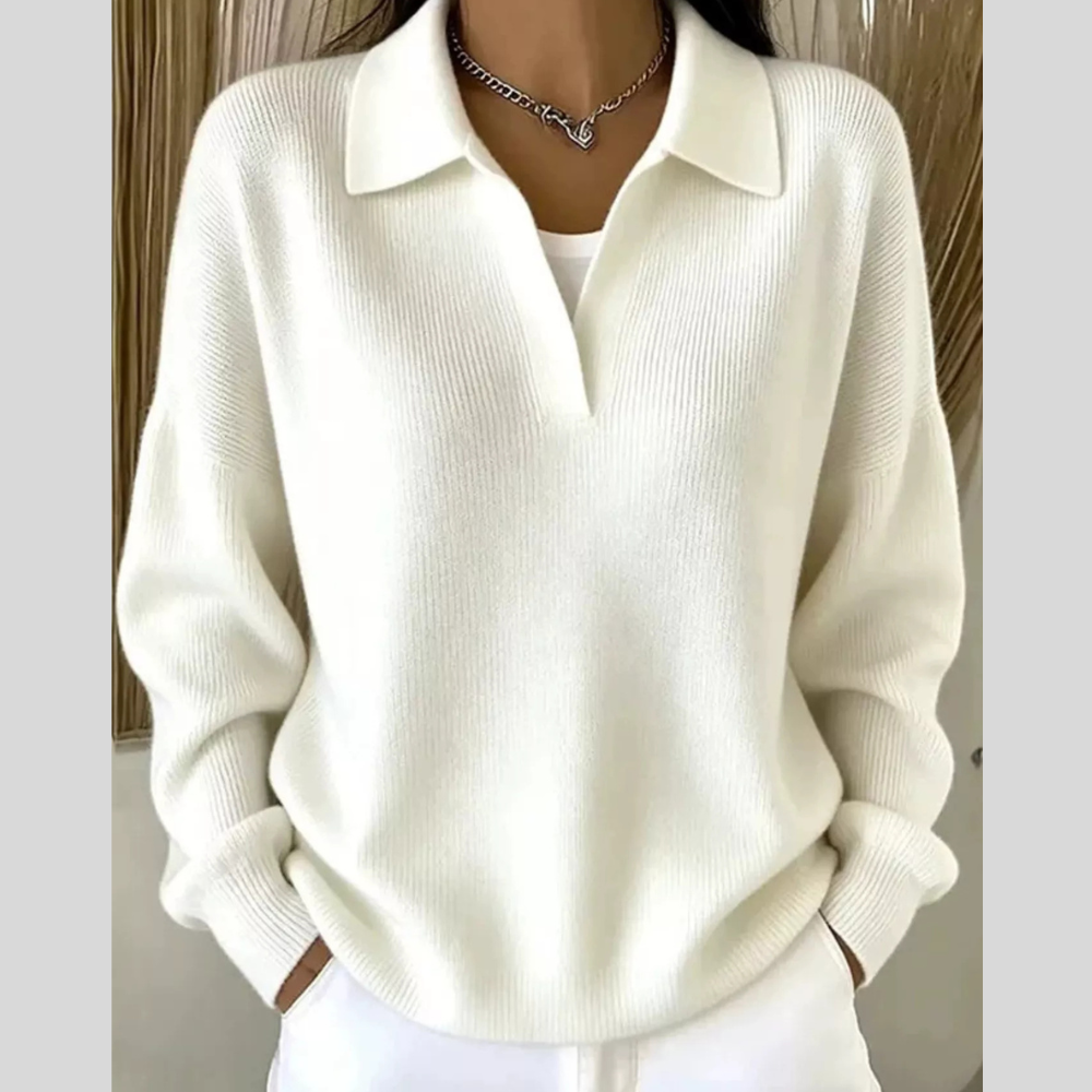 Ribbed Knit Polo Collar Sweater