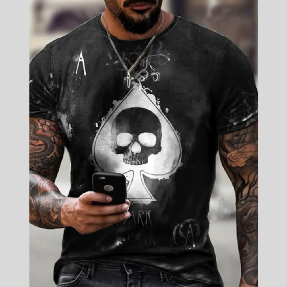 Men's Plus Size Skull Ace of Spades Graphic T-Shirt