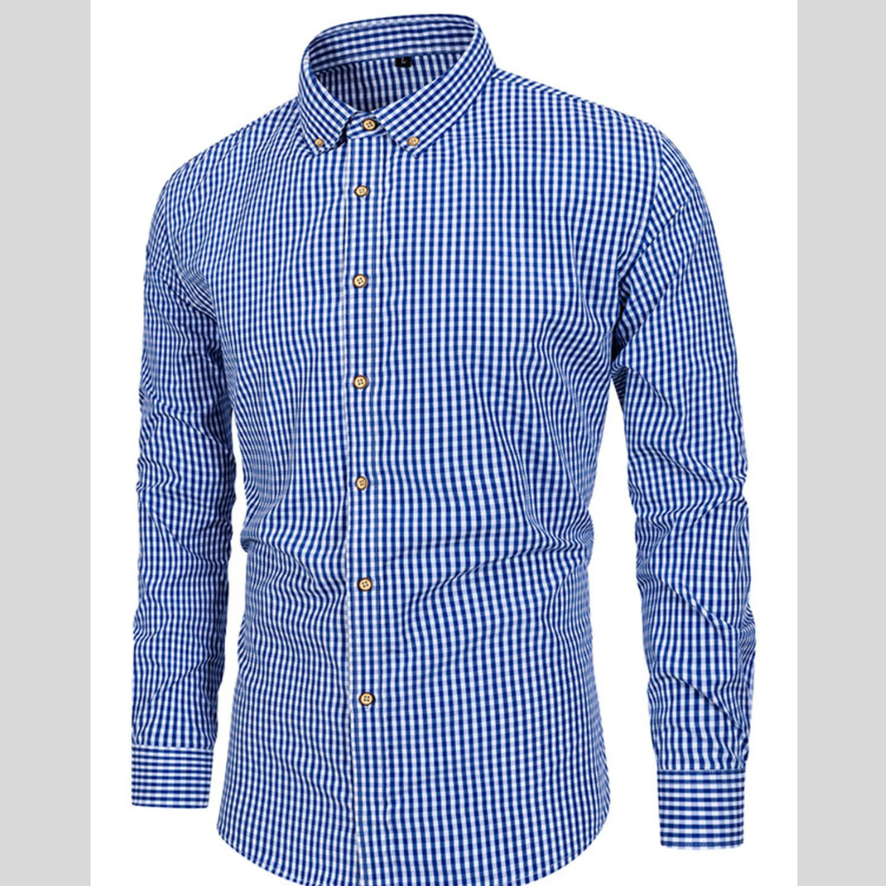 Men's Gingham Button-Down Long Sleeve Shirt