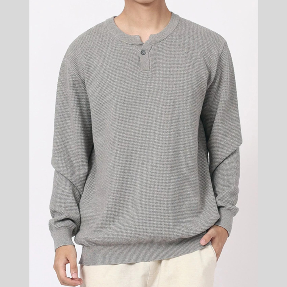 Men's Plus Size Button Detail Waffle Knit Top