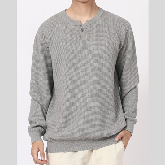 Men's Plus Size Button Detail Waffle Knit Top