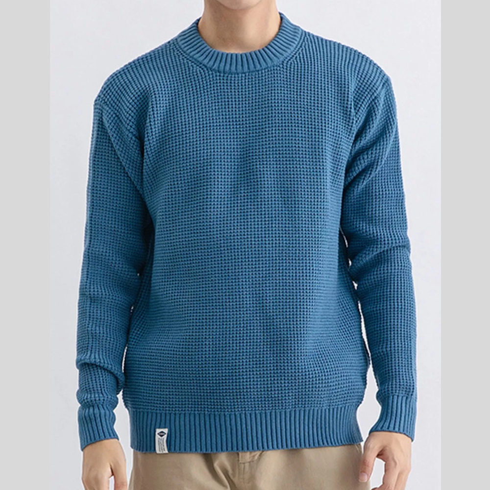Men's Plus Size Waffle Knit Crew Neck Sweater