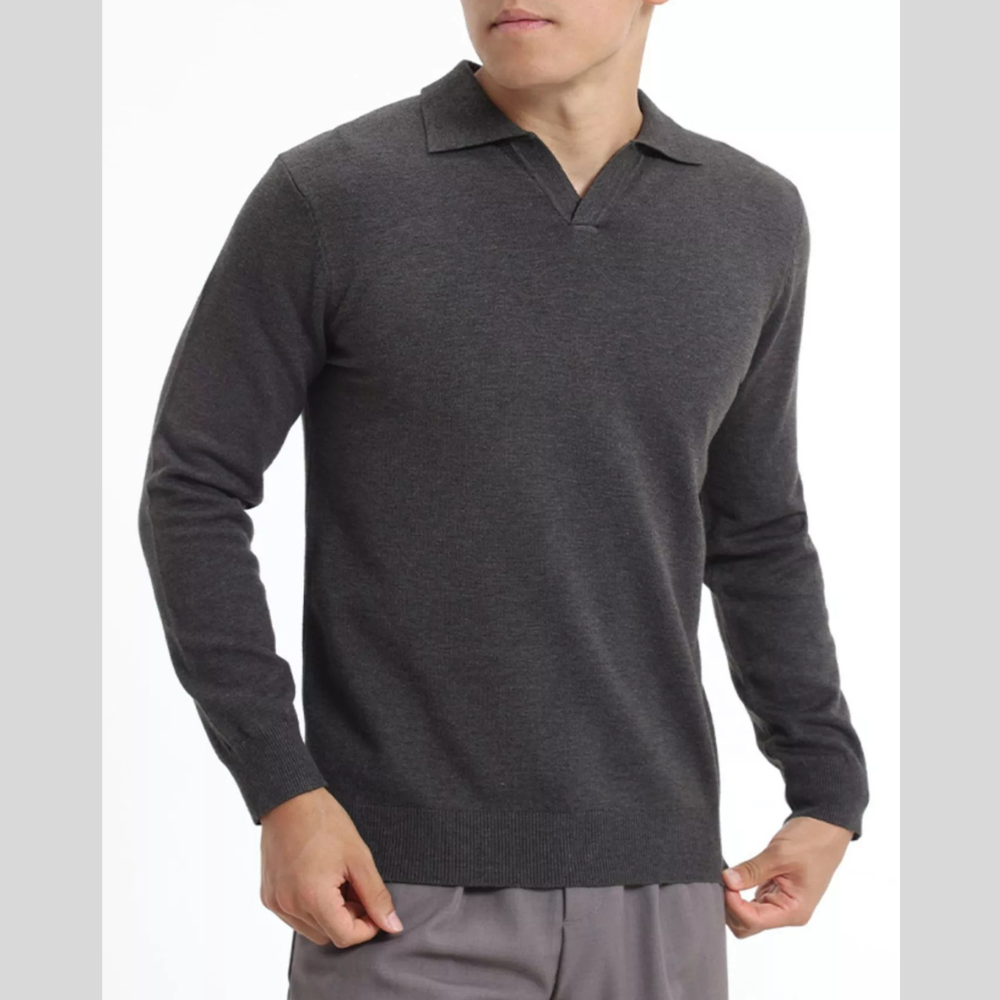Men's Plus Size Long Sleeve Polo Collar Knit Top