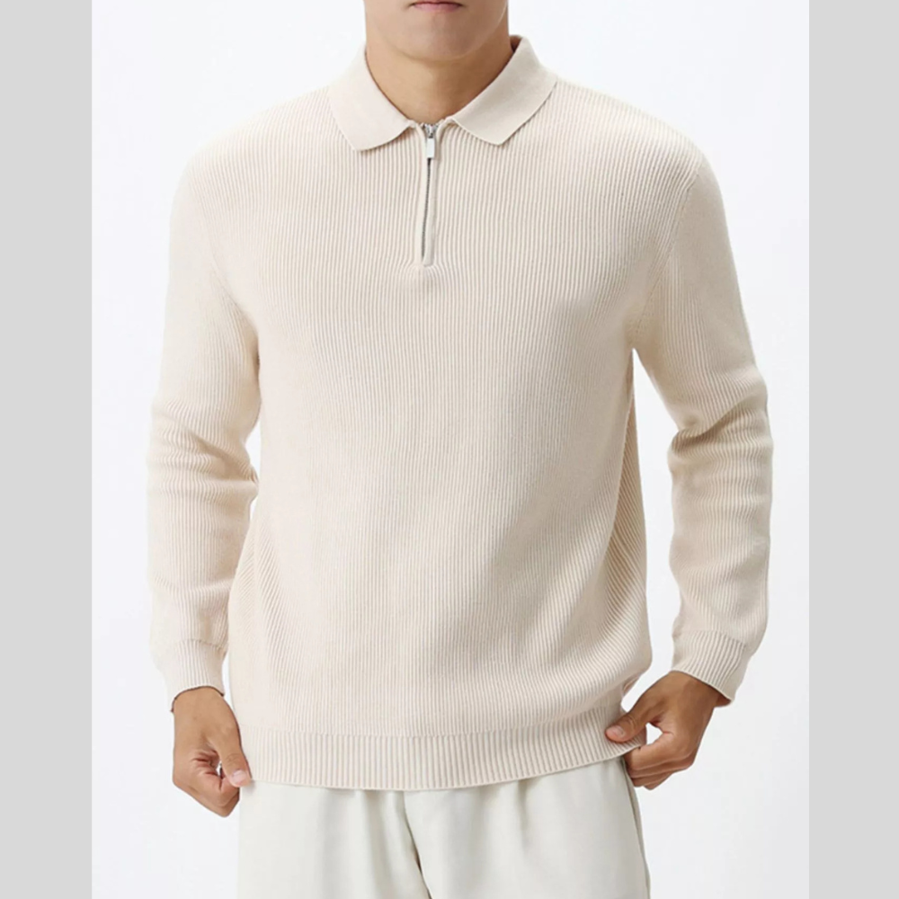 Men's Plus Size Ribbed Knit Quarter-Zip Sweater