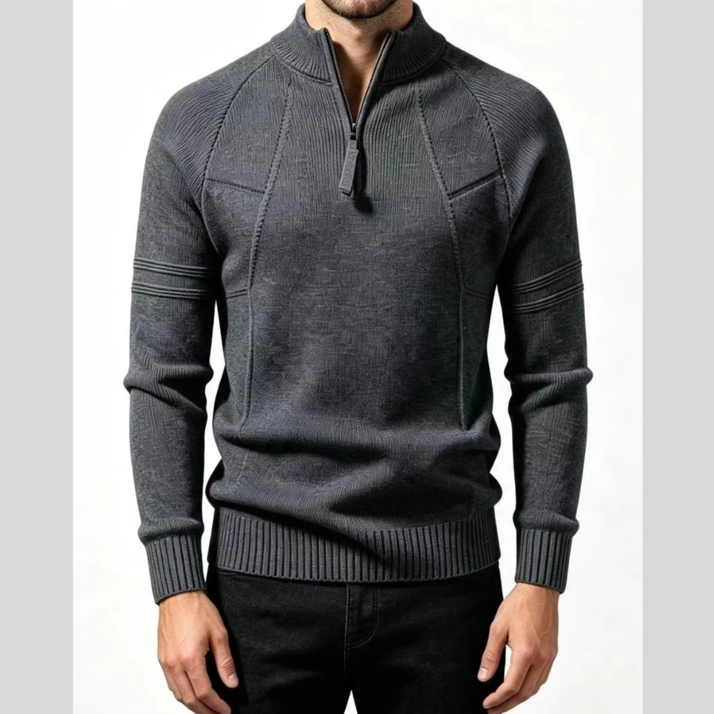 Men's Plus Size Quarter-Zip Ribbed Knit Sweater