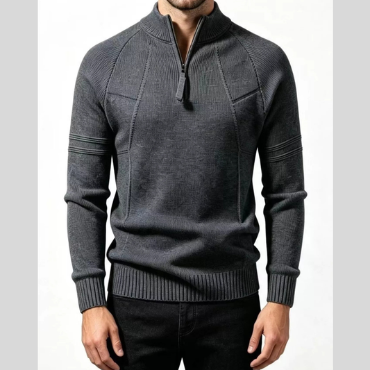 Men's Plus Size Quarter-Zip Ribbed Knit Sweater