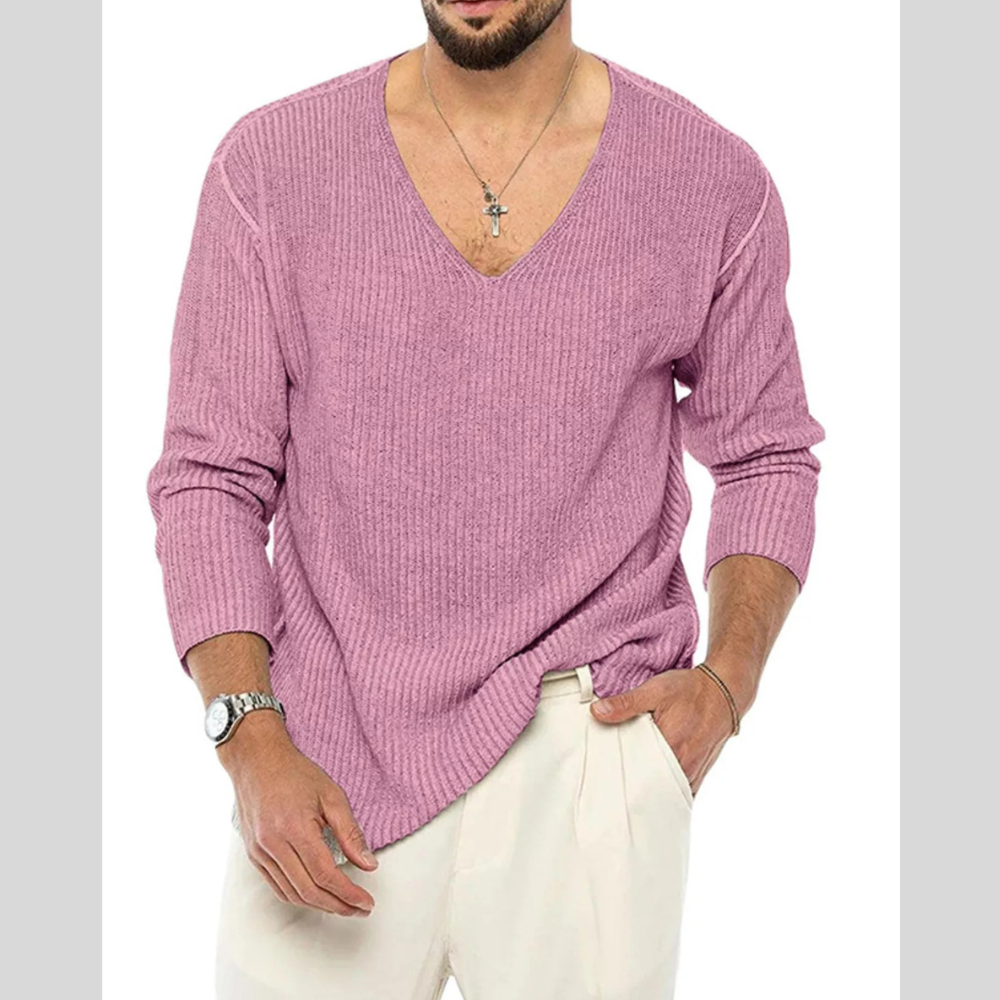 Men's Casual V-Neck Ribbed Knit Sweater
