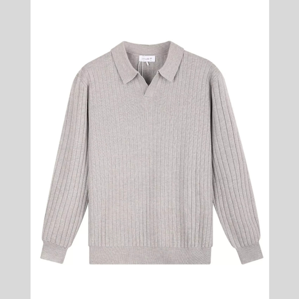 Men's Plus Size Ribbed Knit Polo Collar Sweater