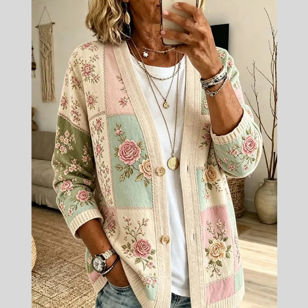 Full Size Floral V-Neck Button-Down Cardigan Plus Size