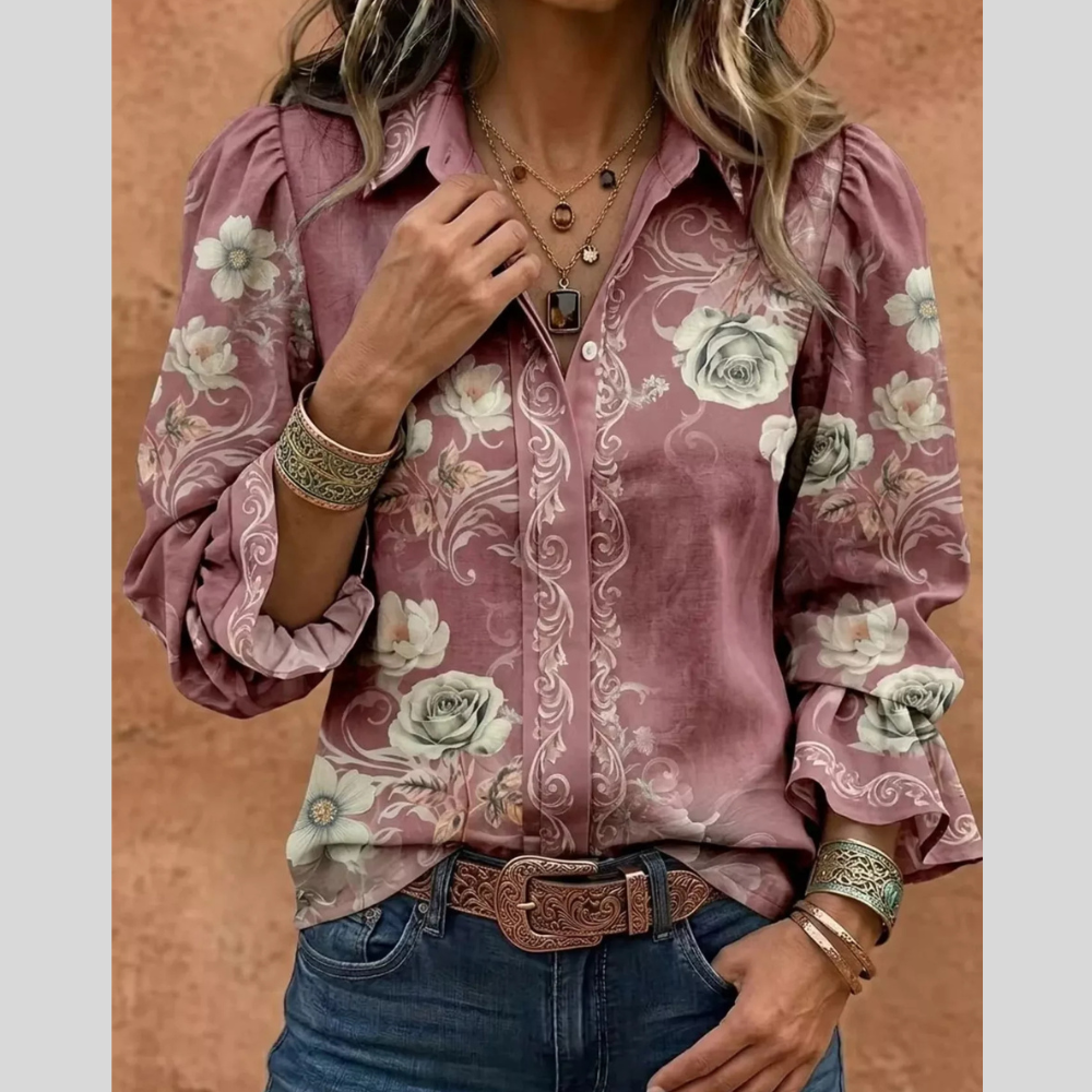 Full Size Floral Print Button-Down Shirt Plus Size