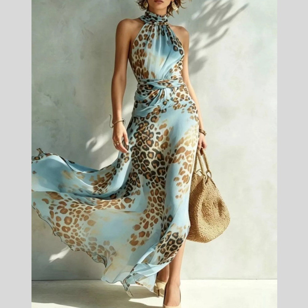 Leopard Print Sleeveless Maxi Dress