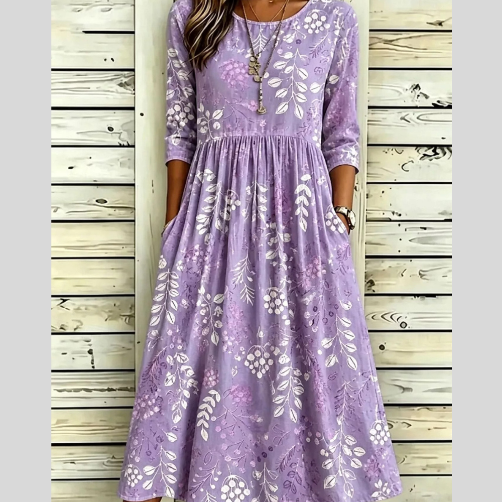 Full Size Printed Midi Dress with Pockets Plus Size