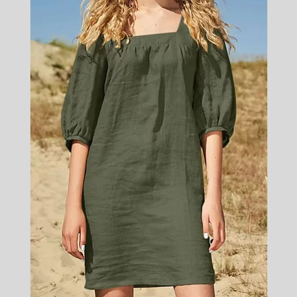 Square Neck Casual Puff Sleeve Mini Dress