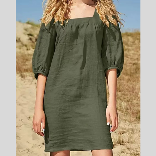 Square Neck Casual Puff Sleeve Mini Dress