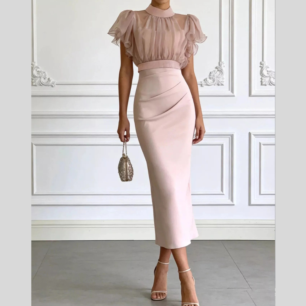 Sheer Ruffle Sleeve Midi Dress