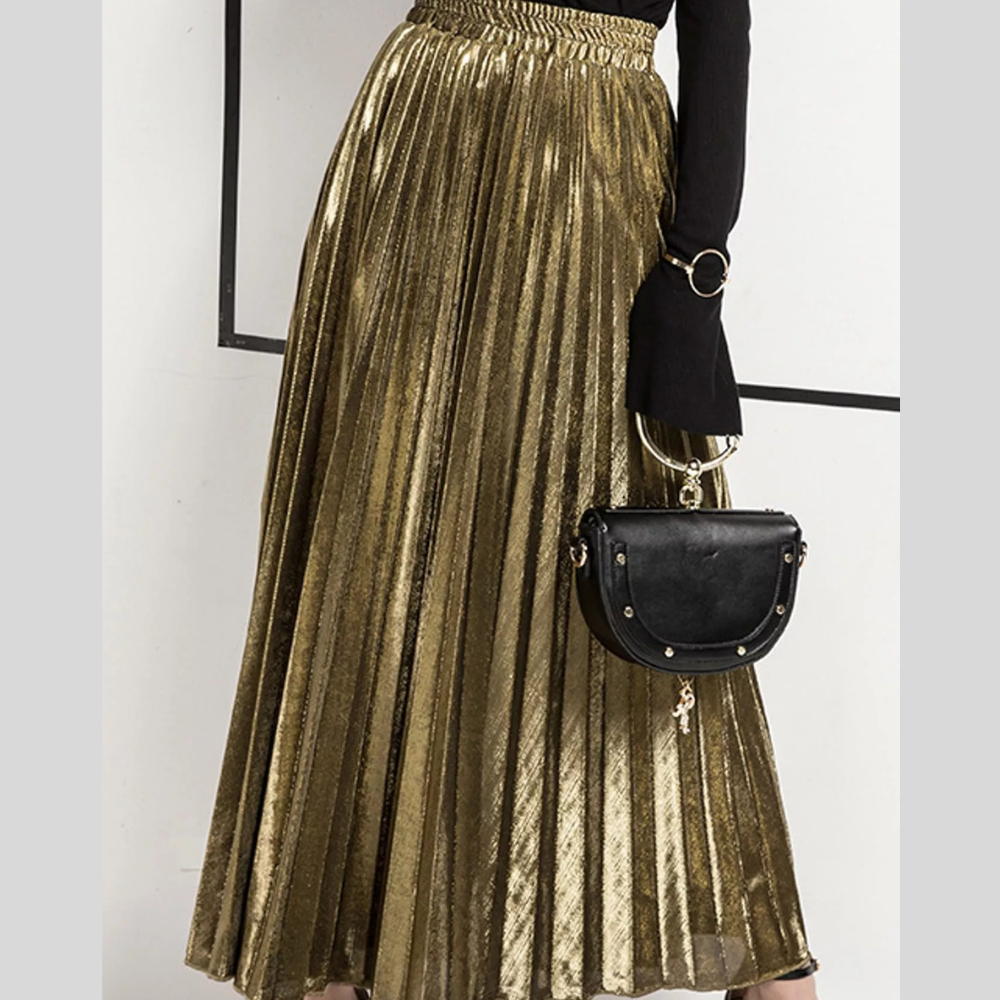 High-Waisted Pleated Maxi Skirt