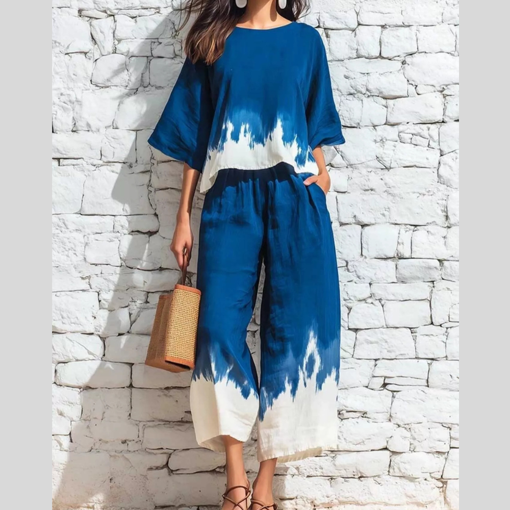 Full Size Tie-Dye Casual Loose Fit Top and Capris Set Plus Size
