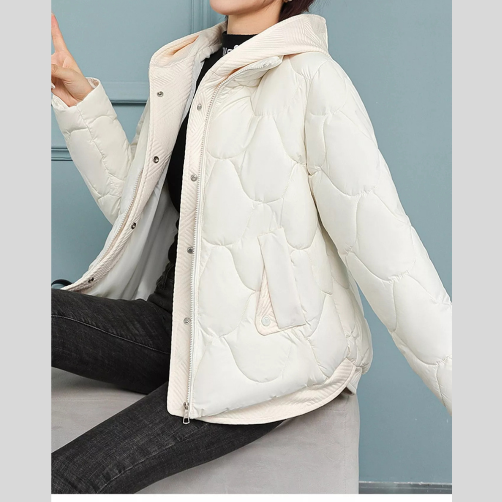 Plus Size Quilted Hooded Puffer Jacket with Snap-Button Closure