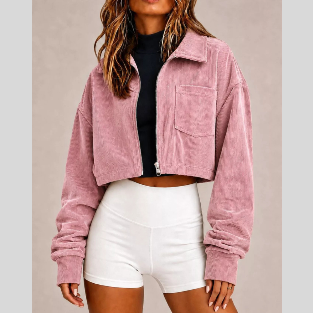 Corduroy Zip Up Cropped Jacket