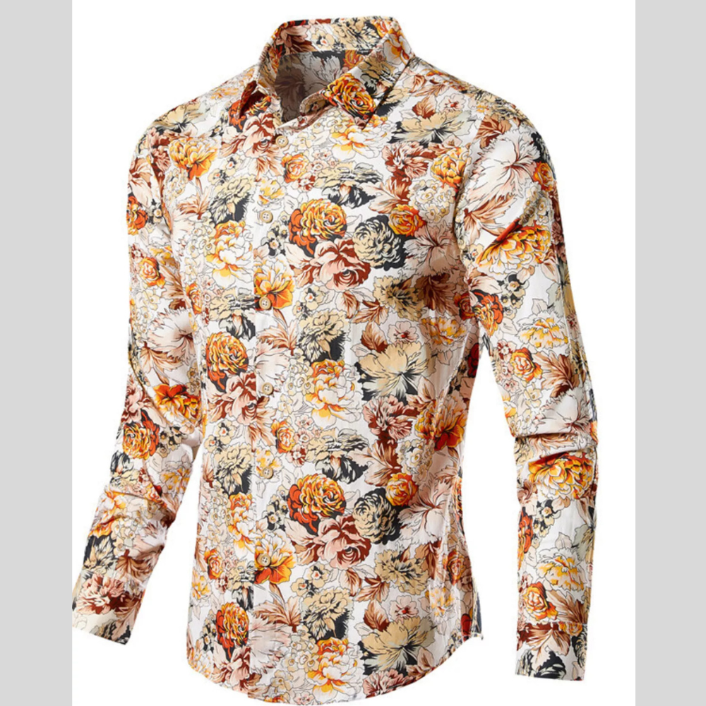 Men's Plus Size Floral Print Long Sleeve Shirt