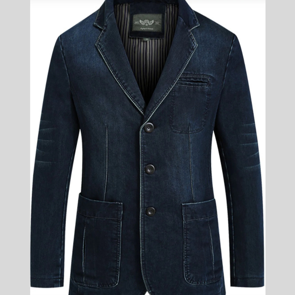 Men's Plus Size Single-Breasted Denim Blazer Jacket