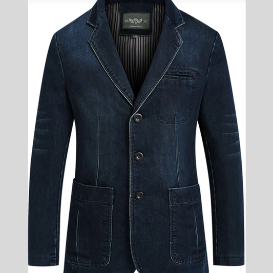 Men's Plus Size Single-Breasted Denim Blazer Jacket
