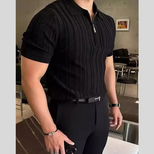 Men's Full Size Slim Fit Zip Collar Short Sleeve Polo Plus Size
