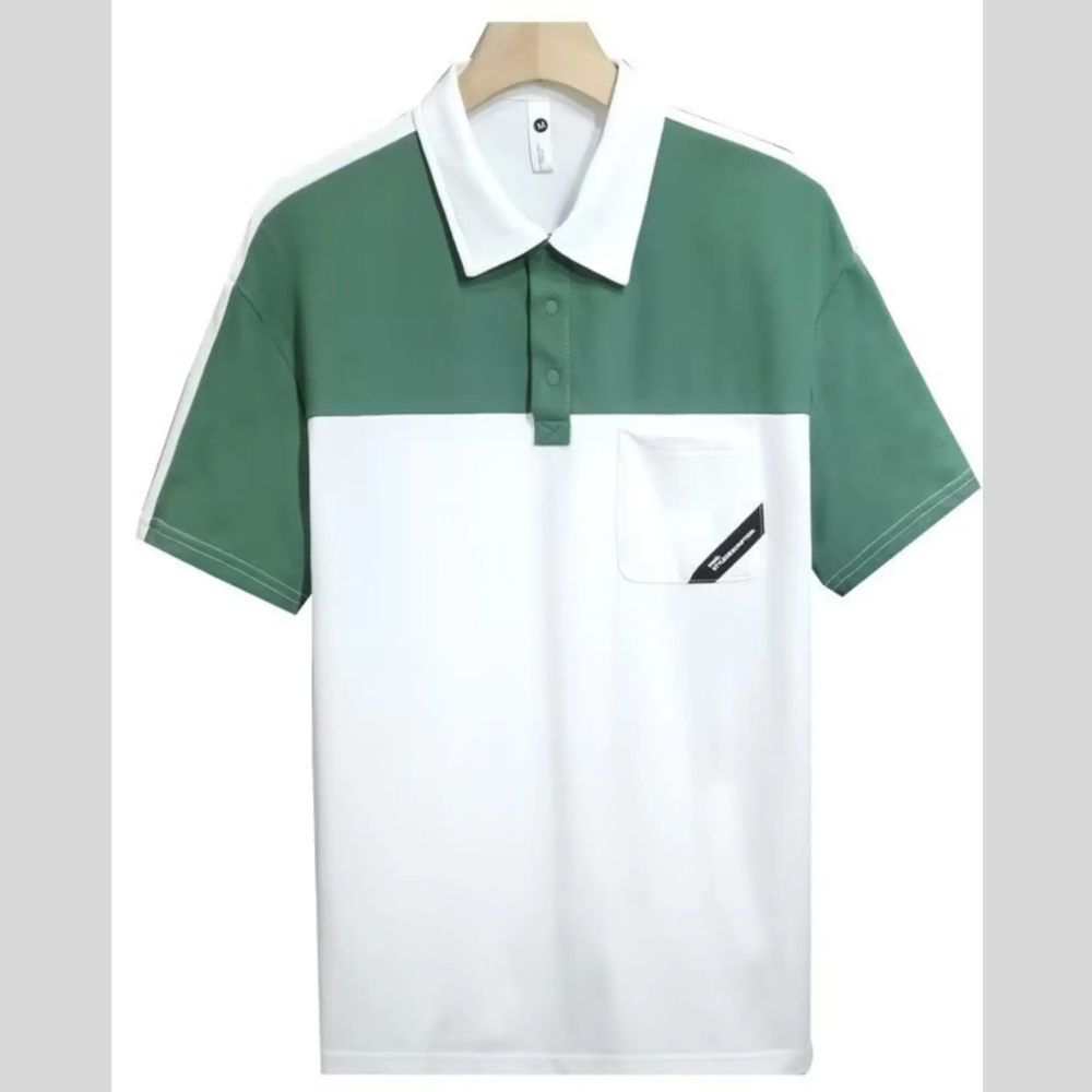 Men's Plus Size Color Block Polo with Pocket