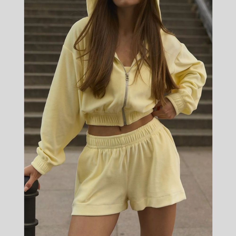 Zip-Up Cropped Hoodie and Shorts Set