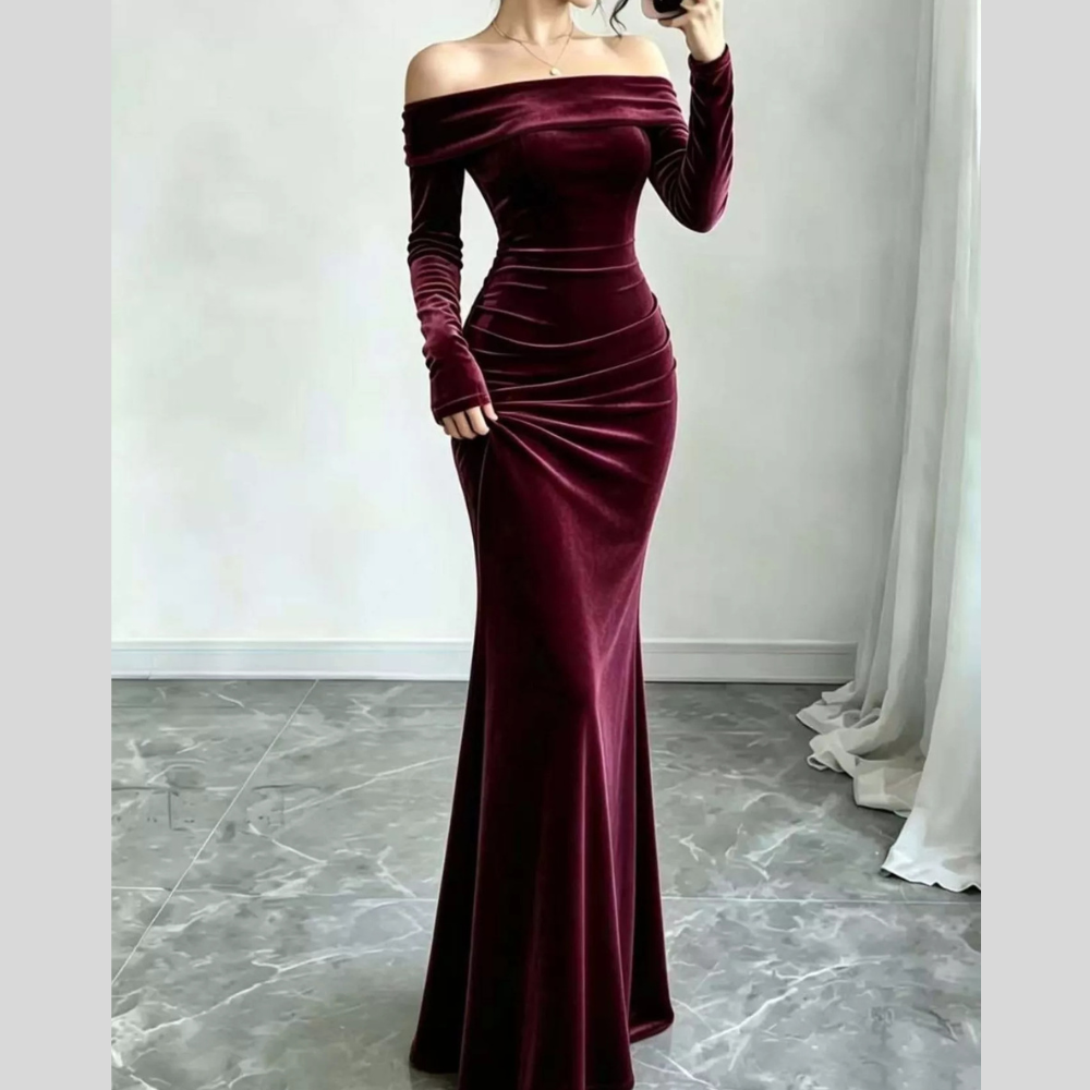 Full Size Off-Shoulder Velvet Mermaid Maxi Dress Plus Size