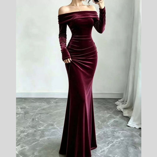 Full Size Off-Shoulder Velvet Mermaid Maxi Dress Plus Size