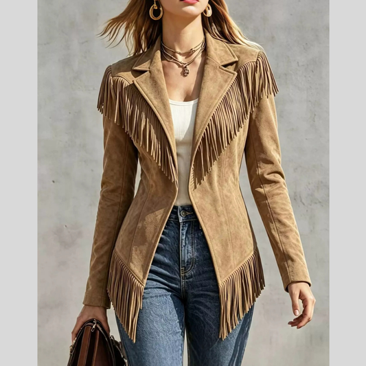 Western-Inspired Fringed Open Front Jacket