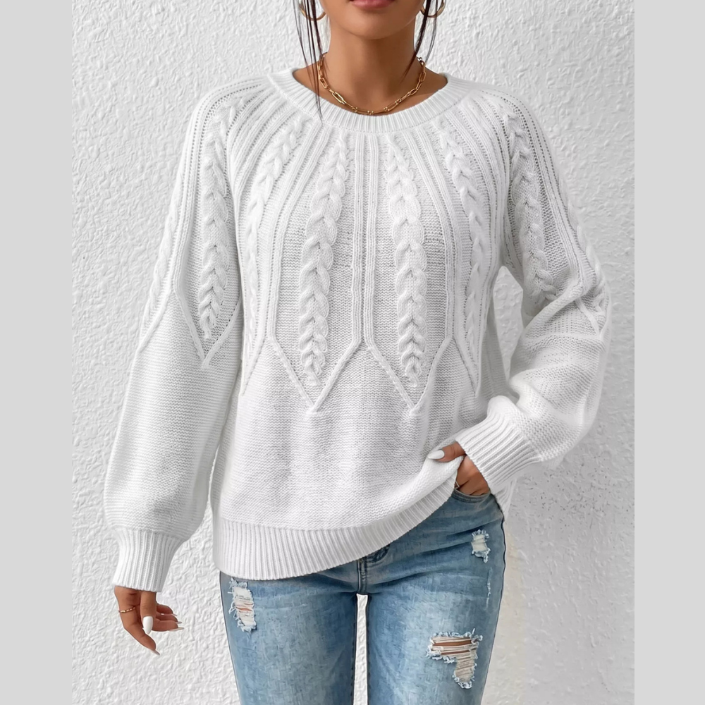 Cable-Knit Casual Round Neck Sweater