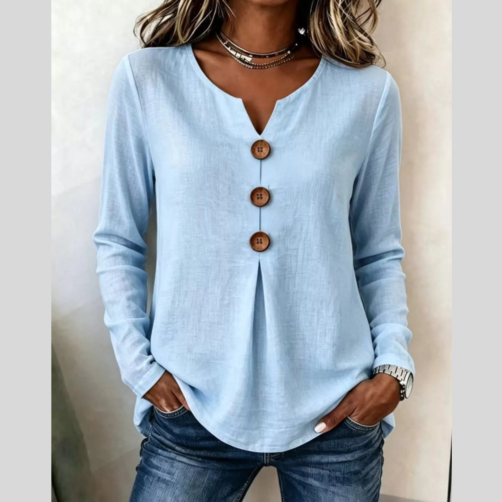 Full Size Decorative Button Long Sleeve Blouse Plus Size